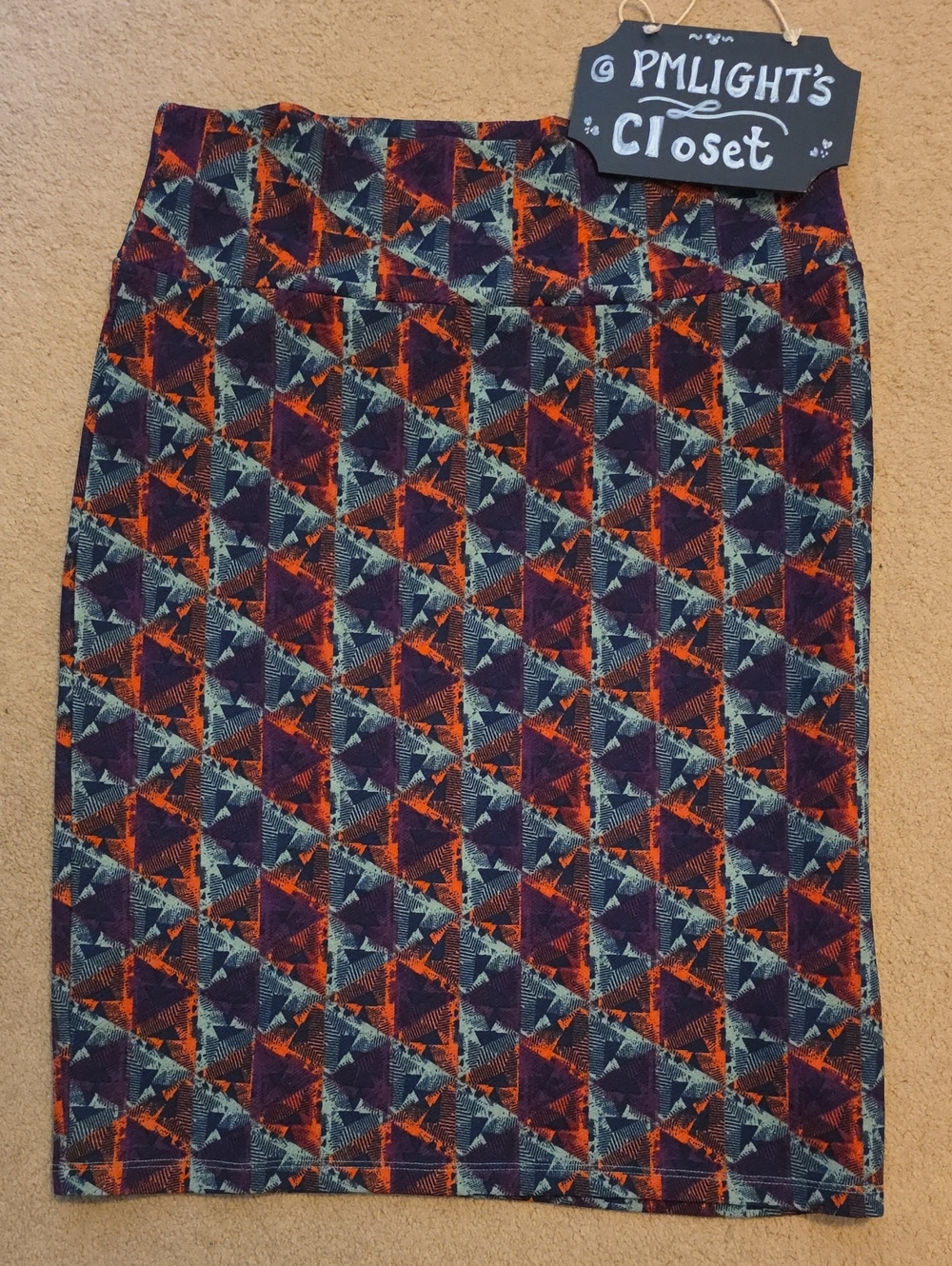LuLaRoe Geometric Pattern Pencil Skirt Purple Orange XL Triangle